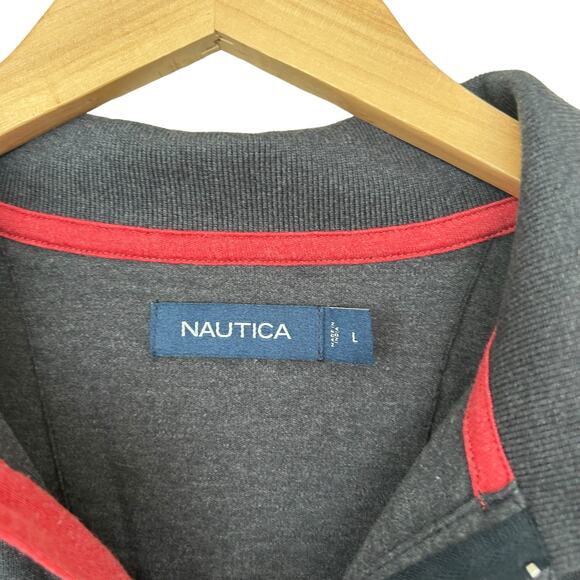 Nautica Gray Red Short Sleeve Polo Sz L - Picture 3 of 6